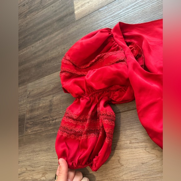 Reformation Red Ruched Puff Sleeve Top - Picture 6 of 7